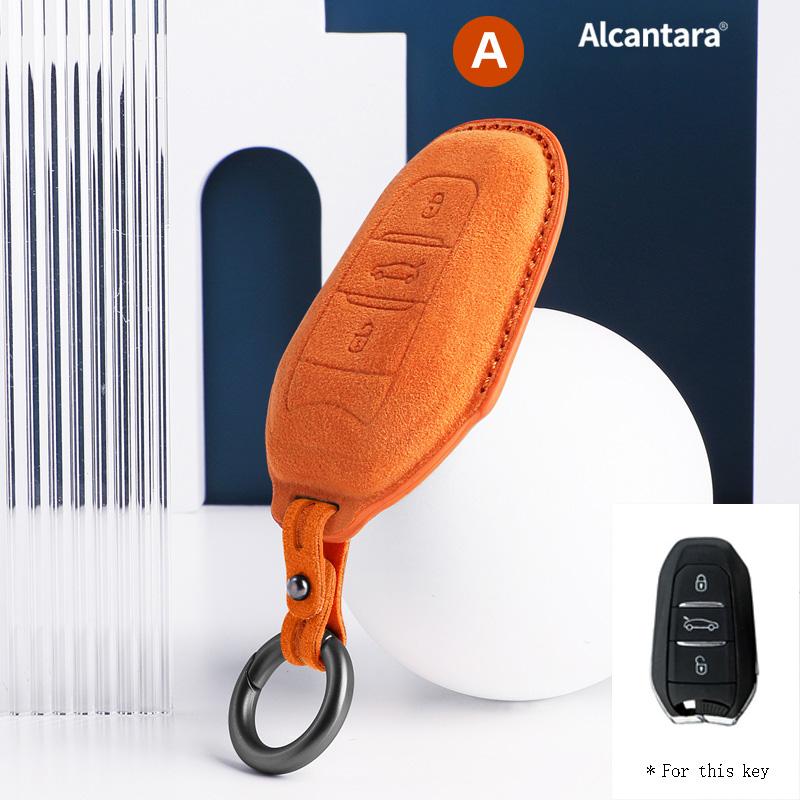 Alcantara Car Key Case Cover Shell Remote Buttons For Peugeot 408 508 3008 5008 2008 Suede Keychain Protectors Accessories