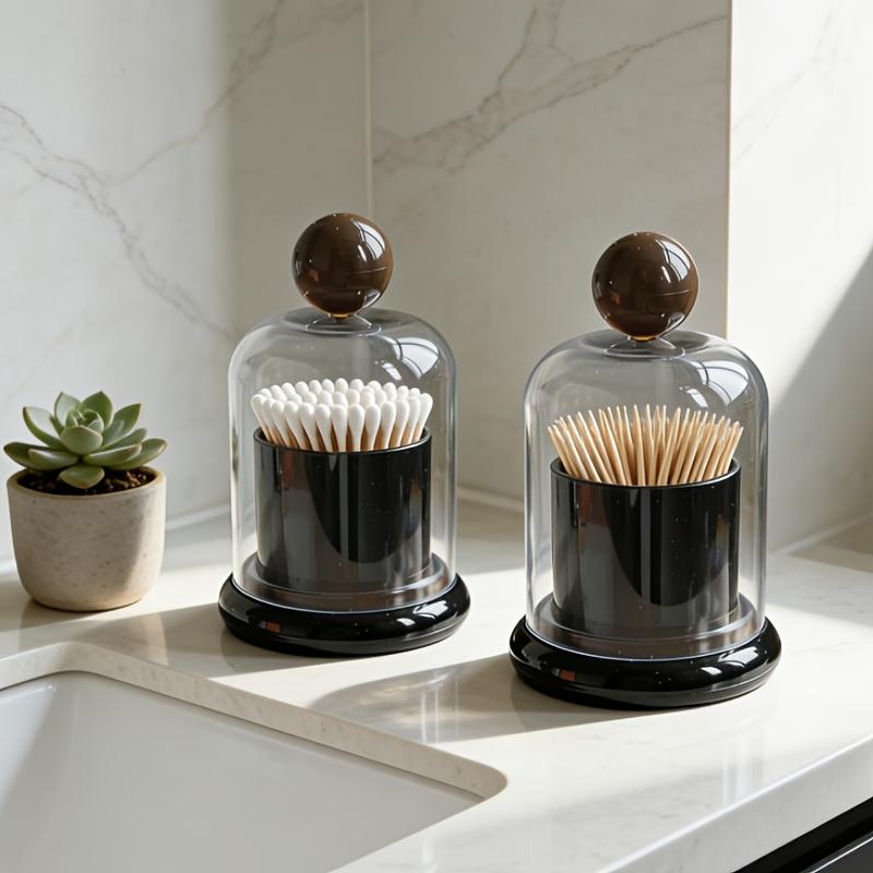 1/2pcs Acrylic Swab&Toothpick Holder with Dustproof Dome Lid –Minimalist Nordic Organizer for Bathroom Vanity&Dresser Countertop
