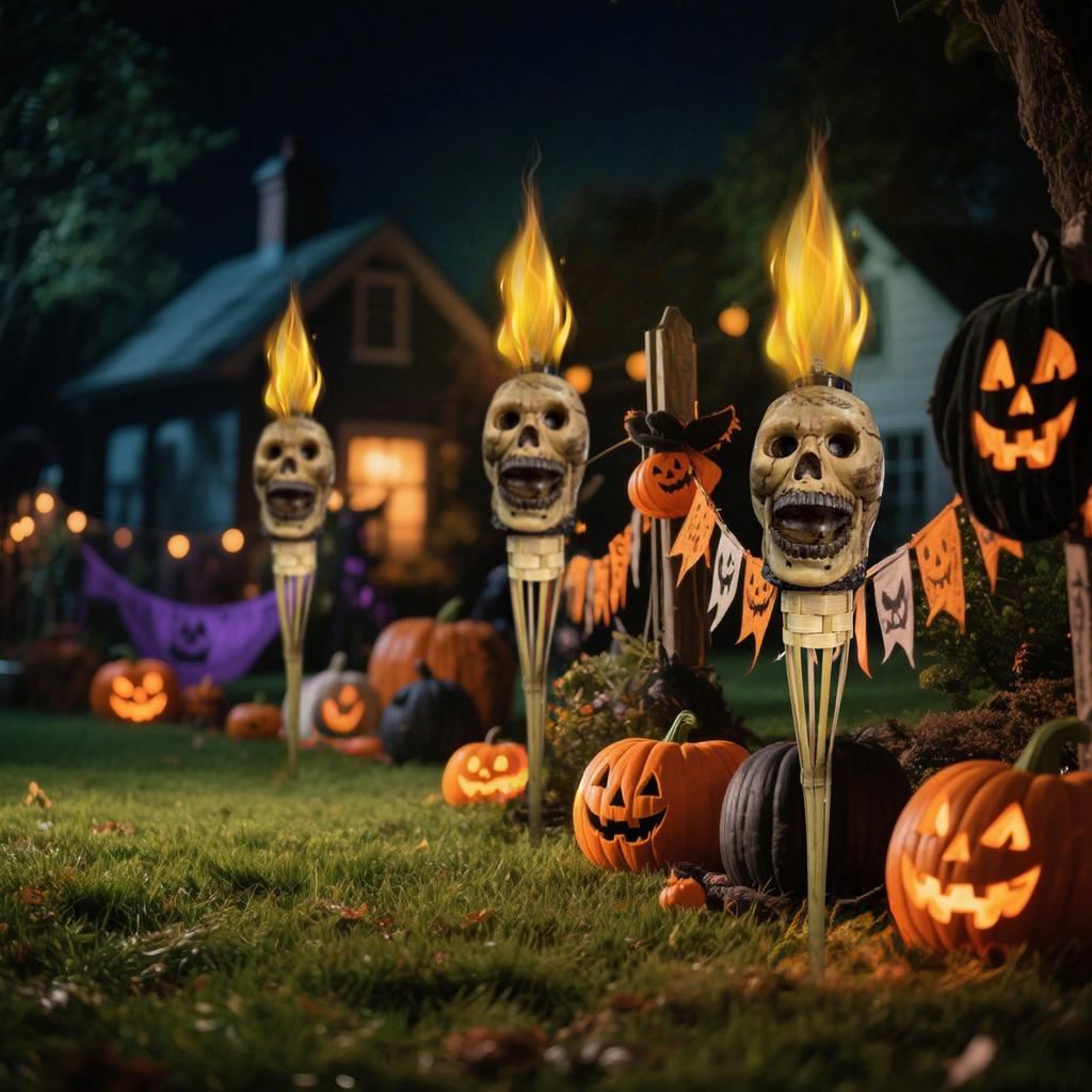 Highlighting A Macabre Head, This Torch Doubles As Eerie Decor And A Fire - Breathing Centerpiece. It With To Ignite, Casting Flickering Shad