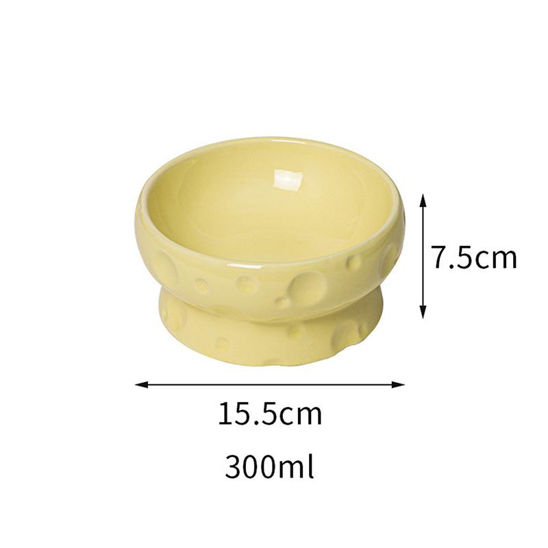 Ceramics Cat Bowl With Cheese Design Cat Food Bowl Water Plate Snack Dish Large Caliber Anti-Tip With Stand For Neck Protection
