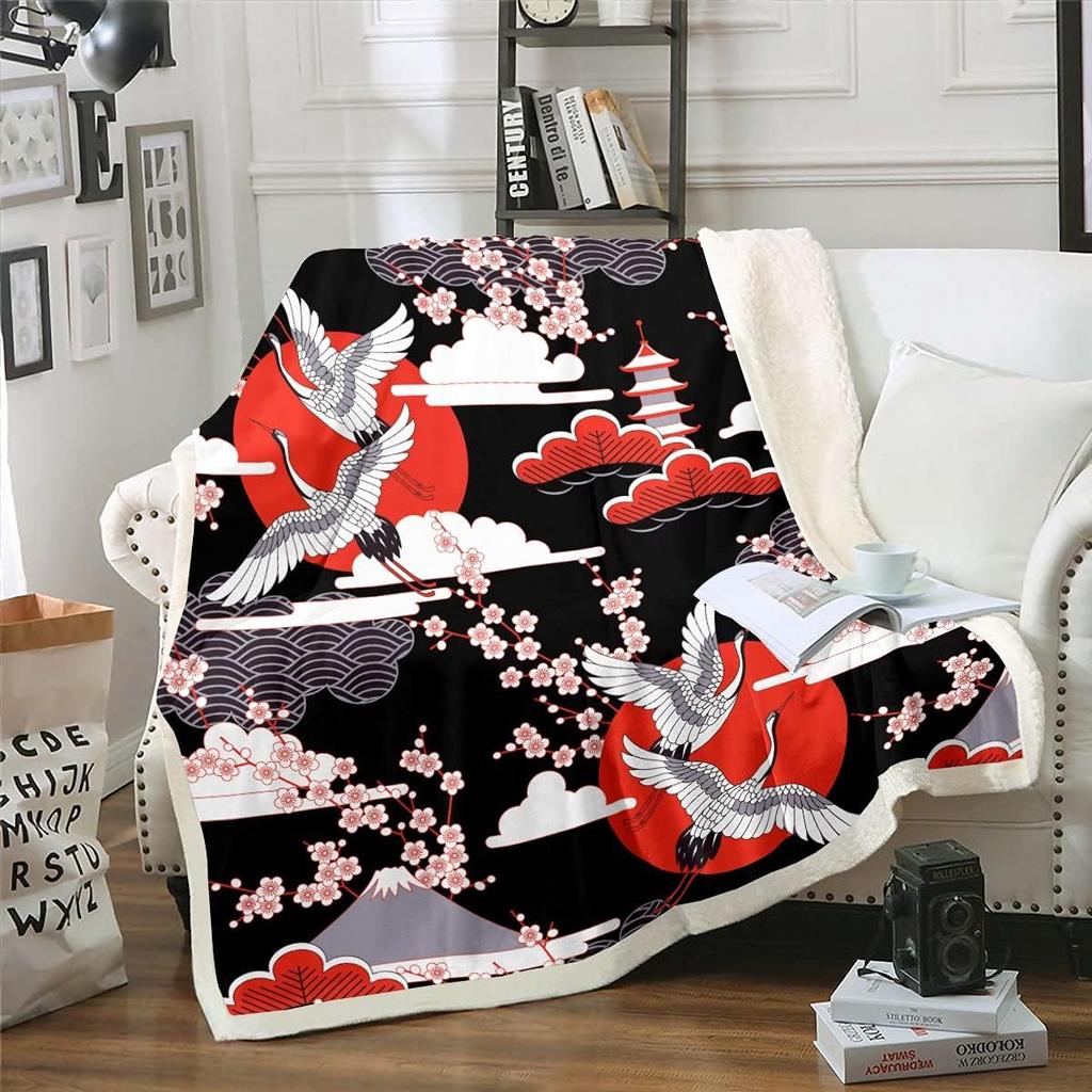 Japanische Ukiyoe Fisch Sherpa Decke Ozean Surfen Koi Kleinkind Fleece Überwurfdecke Kinder Jungen Erwachsene Japanischer Stil Exotischer Koi