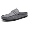 Summer Men'S Half Slippers Leather Slip On Shoes Lightweight Male Flats Casual Mules Moccasins Breathable Open-Back Loafers