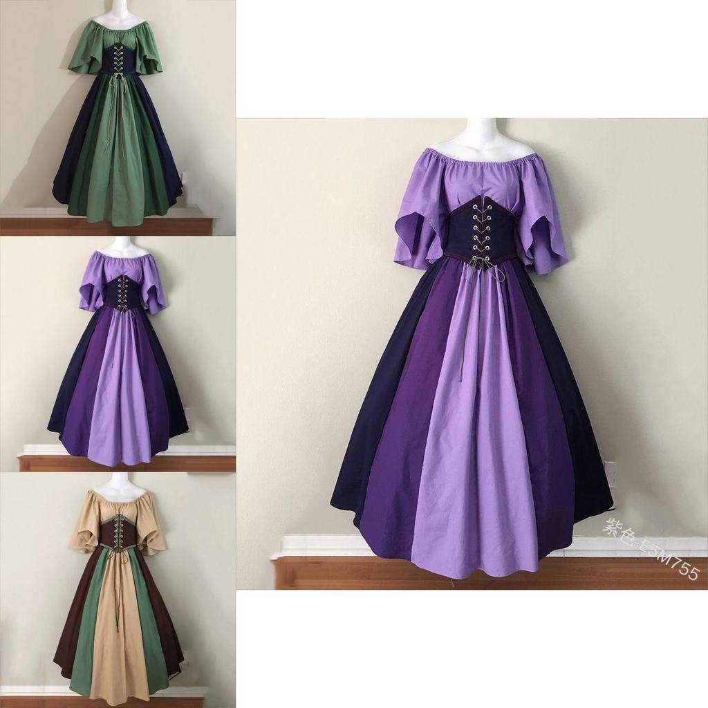 Elegant Vintage Color Blocked Maxi Dress With Flowy Sleeves And Cinched Waist For Women
