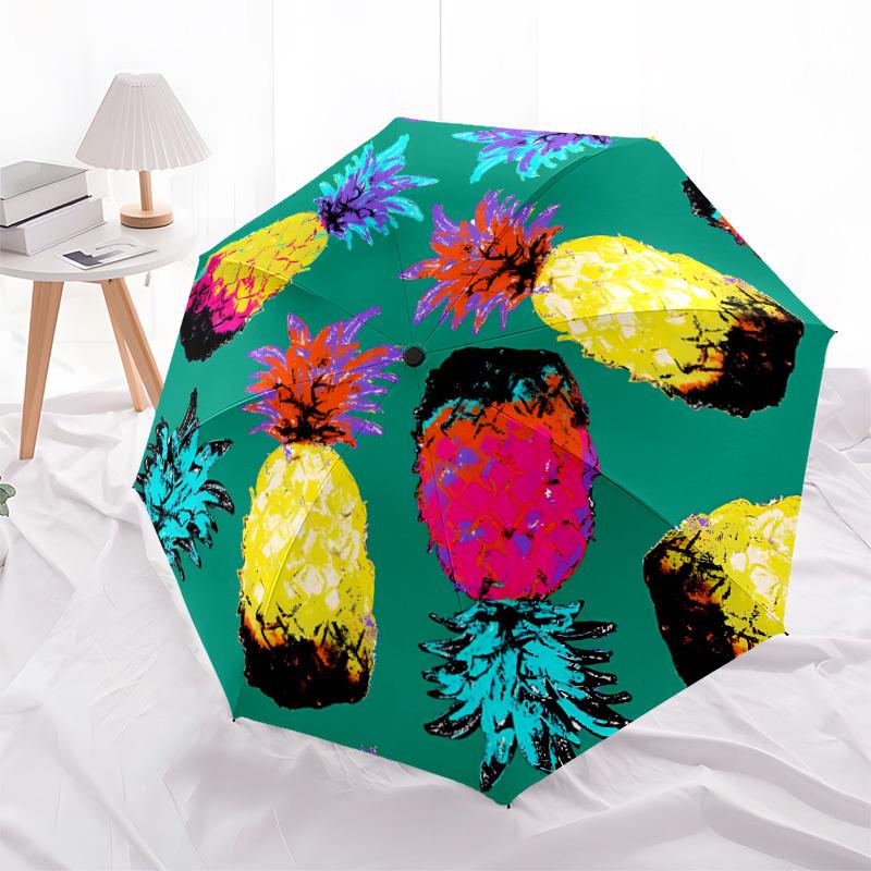 1pc Pineapple Pattern Automatic Opening/Closing Umbrella with Operation & Windproof Canopy - Folding Design, Holiday Gift yy260225146