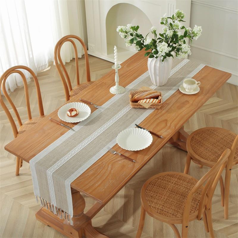 American Vintage Jacquard Table Runner With Handmade Tassels Dining Coffee Entryway Cabinet Decor