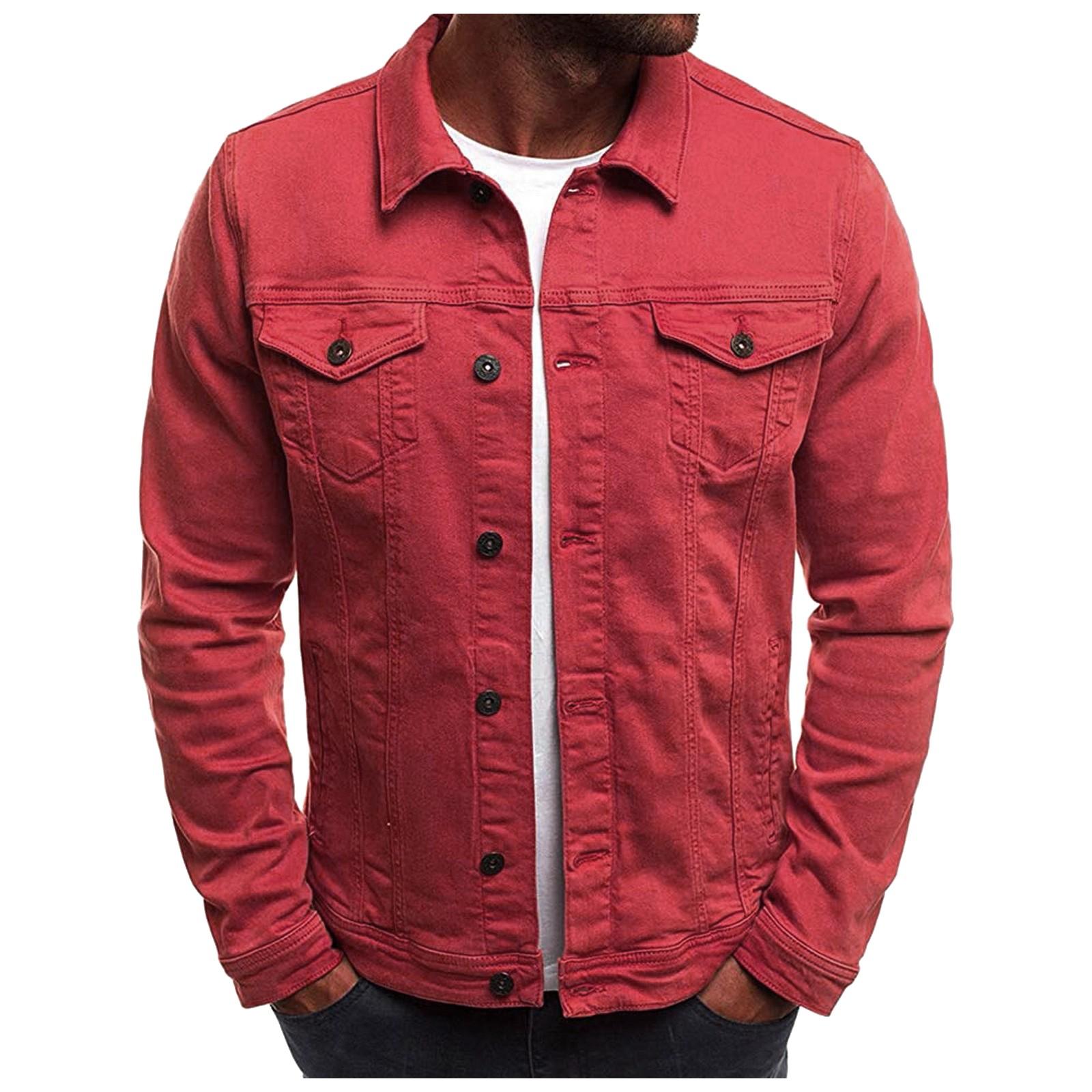 

(TC)Мужская slim Fit Повседневная джинсовая куртка Сплошной цвет Джинсовая повседневная лацкан с длинным рукавом