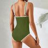 Women Swimsuit Ribbed Scoop Neck Bathing Suit Trim Tank Style Monochrome Swimwear