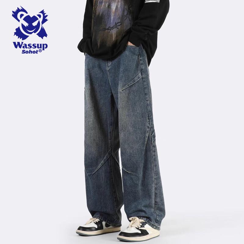 

Wassup Sohot Мужские плиссированные джинсы из денима свободного кроя с широкими штанинами 3XL