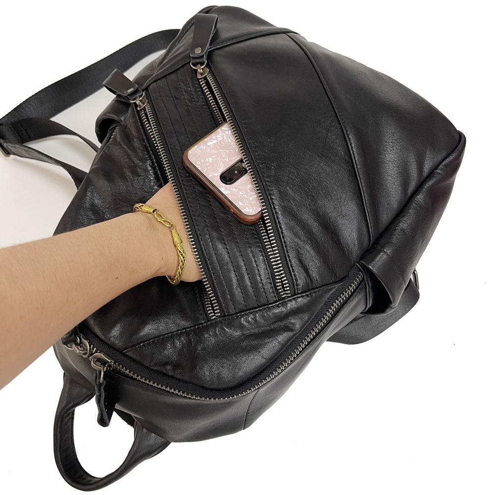 Kožený batoh dámský černý první vrstva hovězí kůže dámský batoh Trendy móda Všestranná dámská taška z měkké kůže