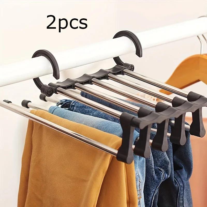 5 In1 Save Space Pants Hanger Collapsible Towel Tie Hook Multi-functional Clothes Trouser Rack Wardrobe Closet Organizer Storage