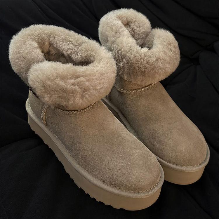 Fashion New Retro Winter Cow Suede Warm Snow Boots Handmade Women's Cute Round Head Thick Bottom with Suede Warm Cotton Boots Size 40