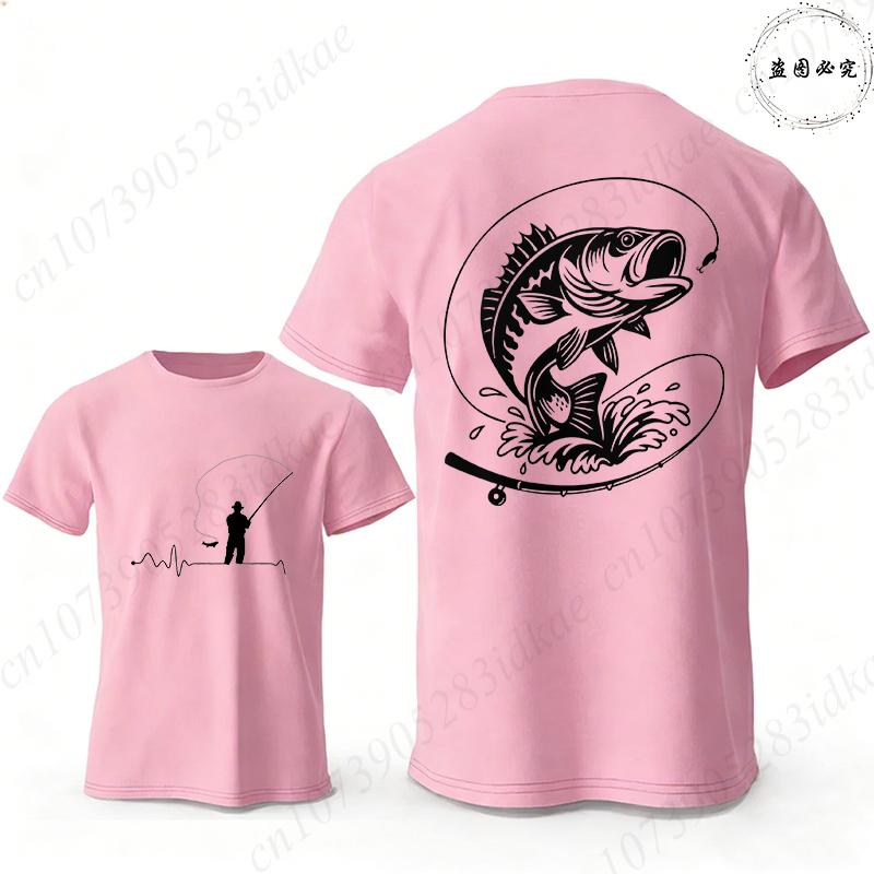 T-shirt per Amanti della Pesca da Uomo Cuore da Pescatore Stampa Pesce Persico Grafiche Magliette Casual a Manica Corta Abbigliamento Maschile Oversize