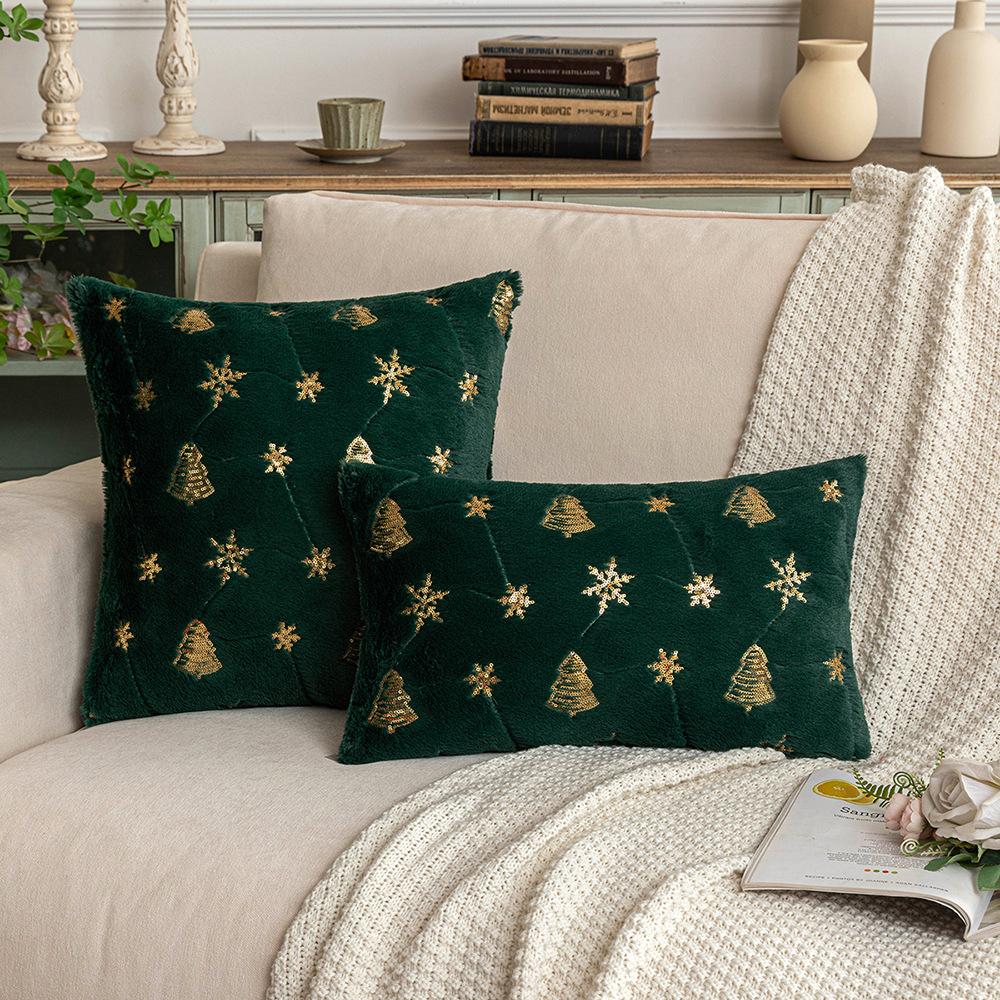 Sequin Christmas Tree Embroidery Pillow Case Snowflake Plush Pillow Christmas Ornament Gift Cushion Cover Core-Free