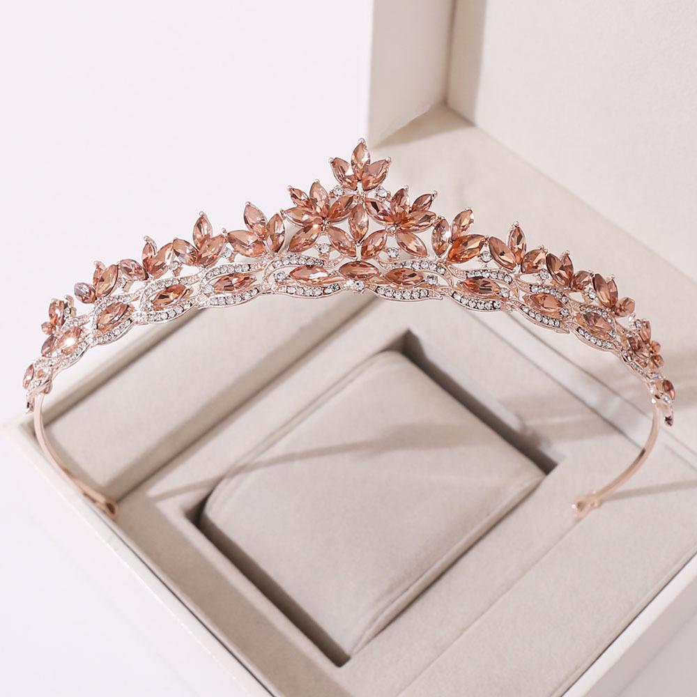 DIEZI Elegant Green Blue Leaves Rhinestone Tiara Crown For Women Party Wedding Bridal Bride Crystal Tiara Crown Hair Jewelry