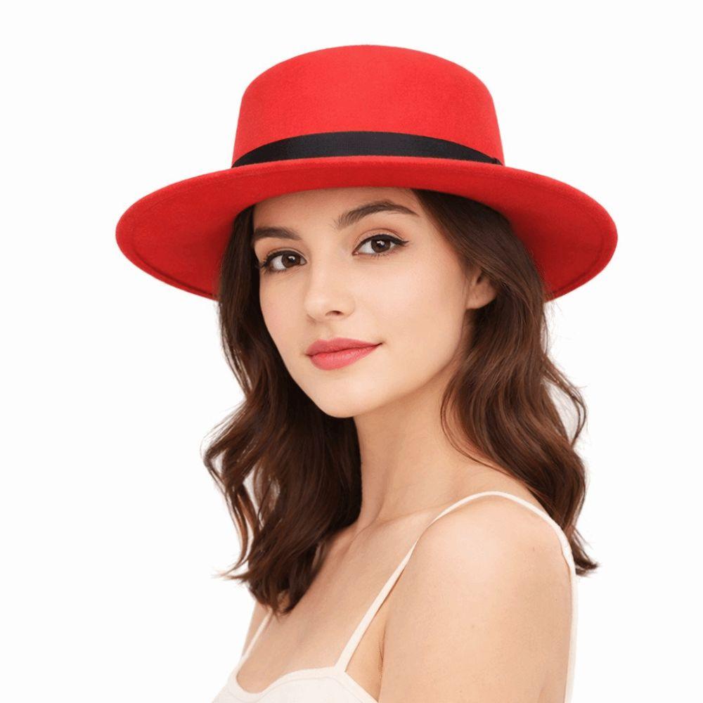 Solid Color Men's Felt Hat British Style Women Jazz Hat Trendy Woolen Flat Top Hat  Winter