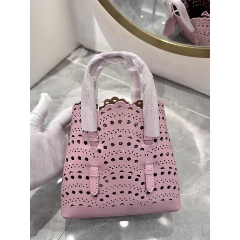 New cowhide leather high-end hollow vegetable basket bucket bag tote bag one shoulder crossbody handbag women