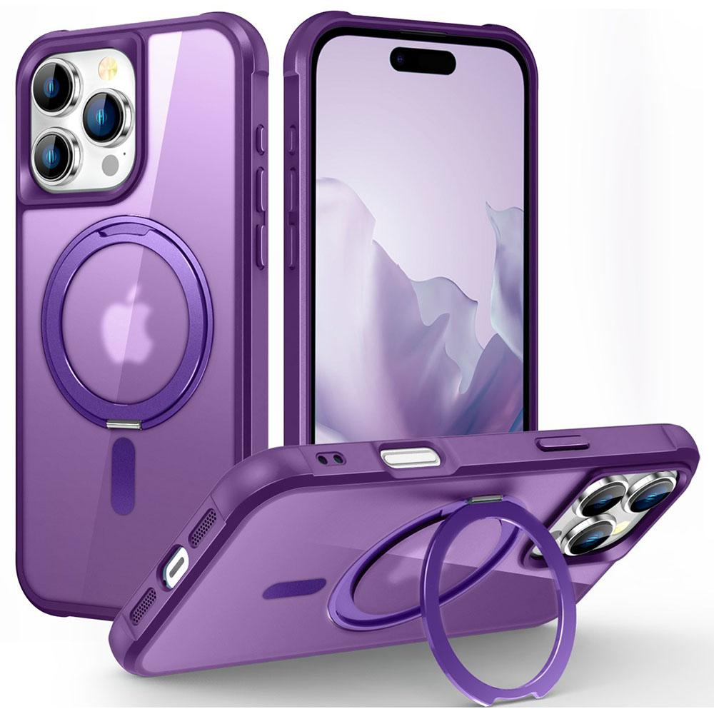 For iPhone 16 Pro Max Case Compatible with MagSafe Rotatable Ring Kickstand TPU+PC Phone Cover