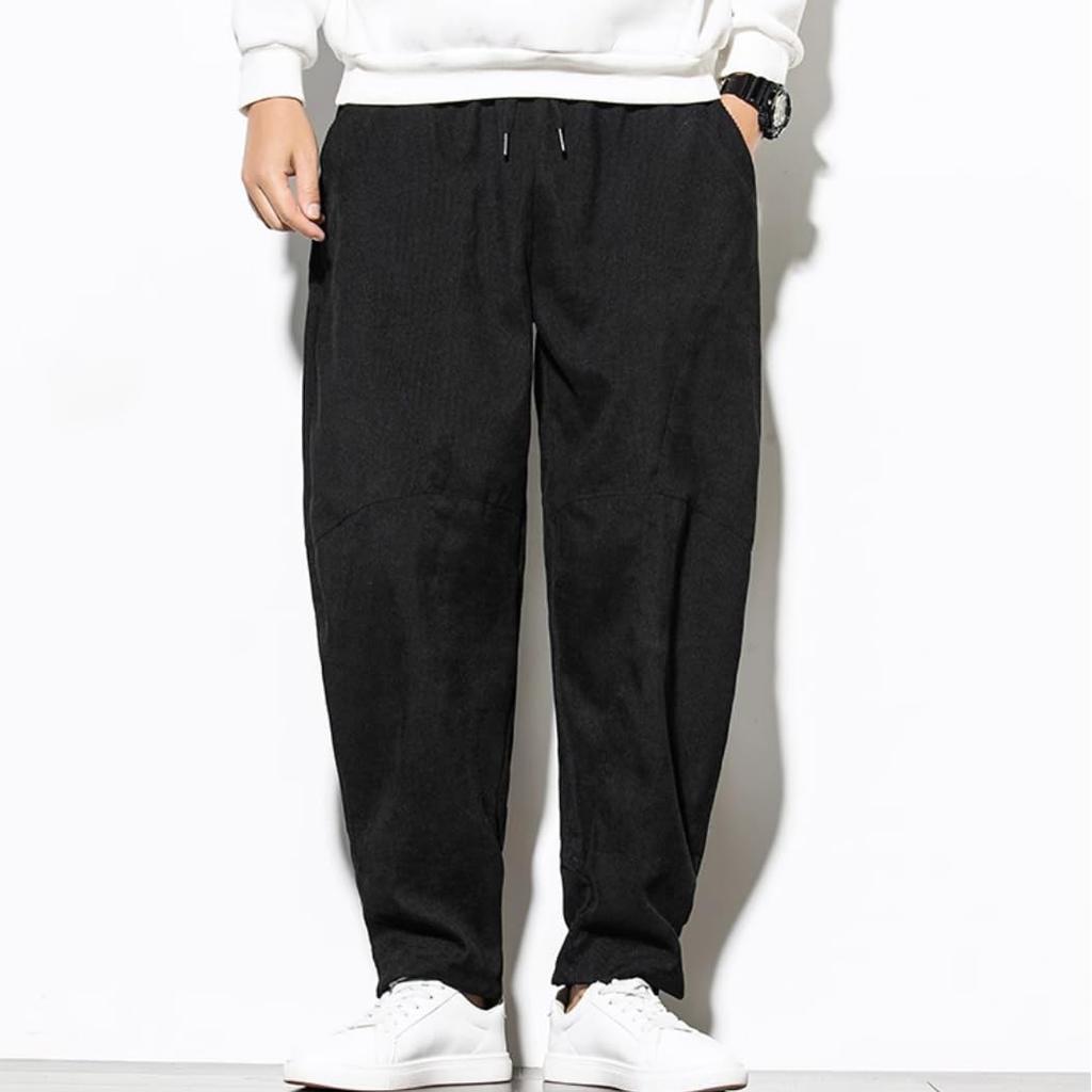 Inkpoo Corduroy Long Oversized Wide Leg Relaxed Chino Pants with Adjustable Drawstring and Elastic Popular Solid Stylish for and Size 2XL Men's Pants,