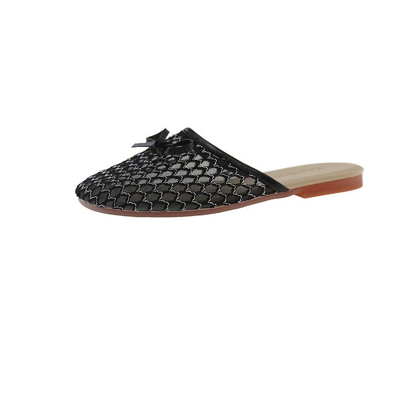 

Лук полые дышащие мешок голова полутапочки женская одежда ленивый одна педаль низкий каблук muller туфли повседневные полутапочки 40 чёрный