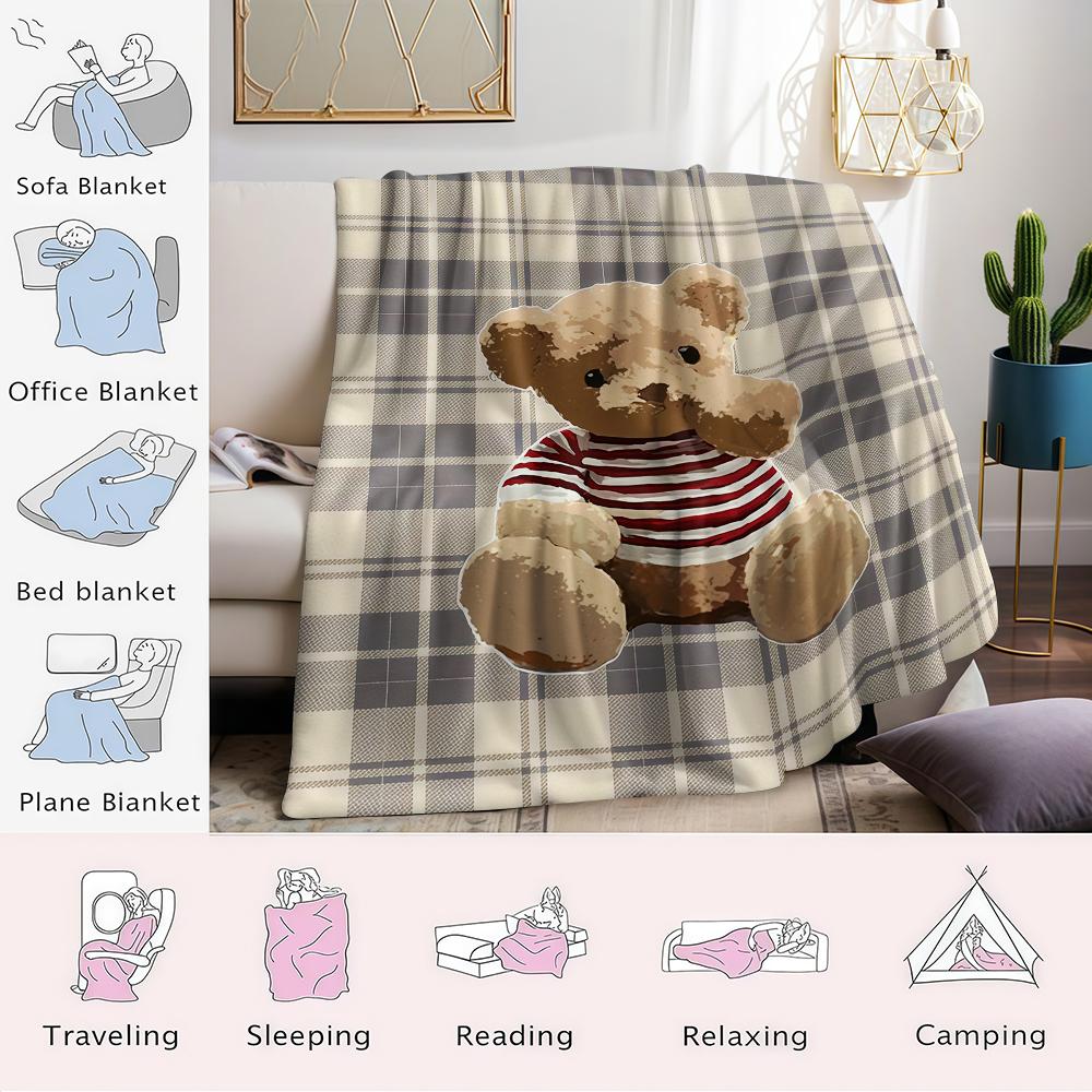 Karierte Teddybär Flanelldecke Warm Weich Halloween Weihnachten Sofa Warm Gemütlich Dekorative Deko Geschenk für Alle Jahreszeiten