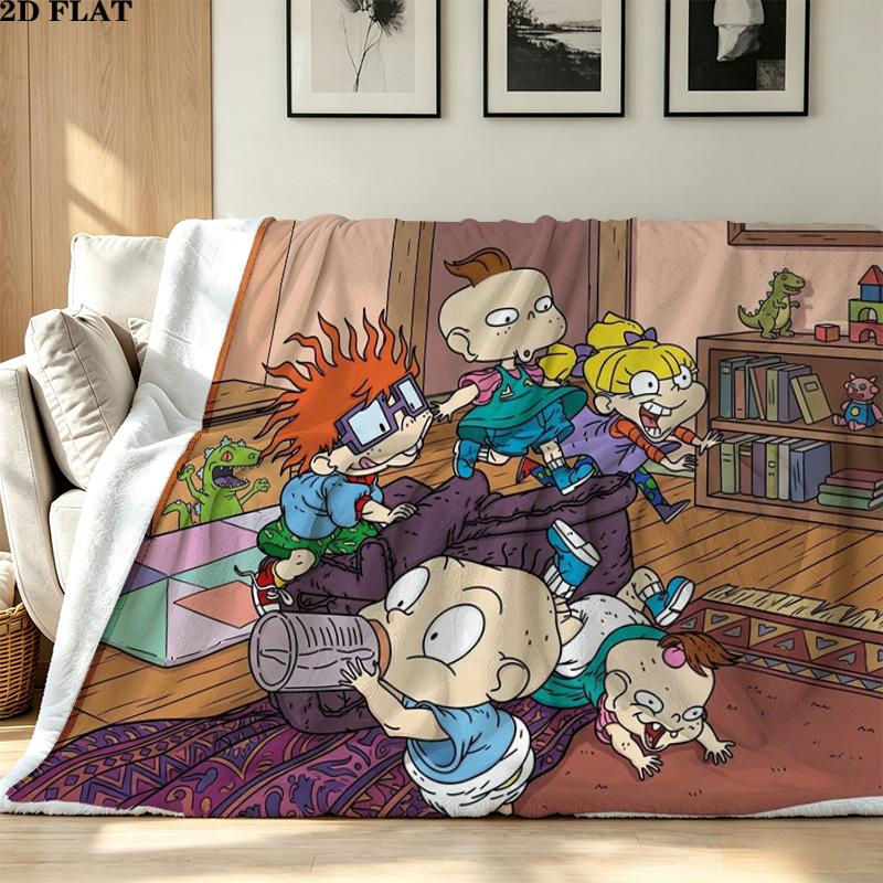 Rugrats Cartoon Print Flannel Blanket High Quality Warm Comfortable Cover for All Seasons Perfect for Gifts Home Decor