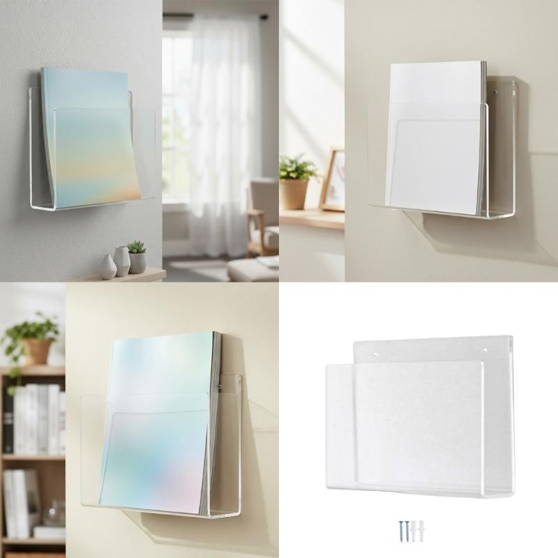 Clear Acrylic Magazine Wall Holder Space Saving Organizers for Books and Documents