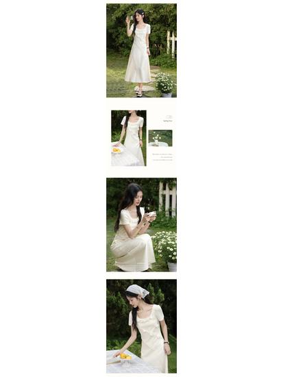 Deer to the South 'Faint Light' Apricot French Square Neck Short-Sleeve Summer Dress for Women