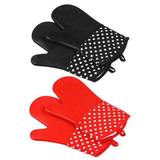 2Pcs Non-Slip Silicone Oven Gloves Heat Resistant Microwave Mitts for Baking Grilling Heavy Duty Cotton Lined Kitchen Gloves