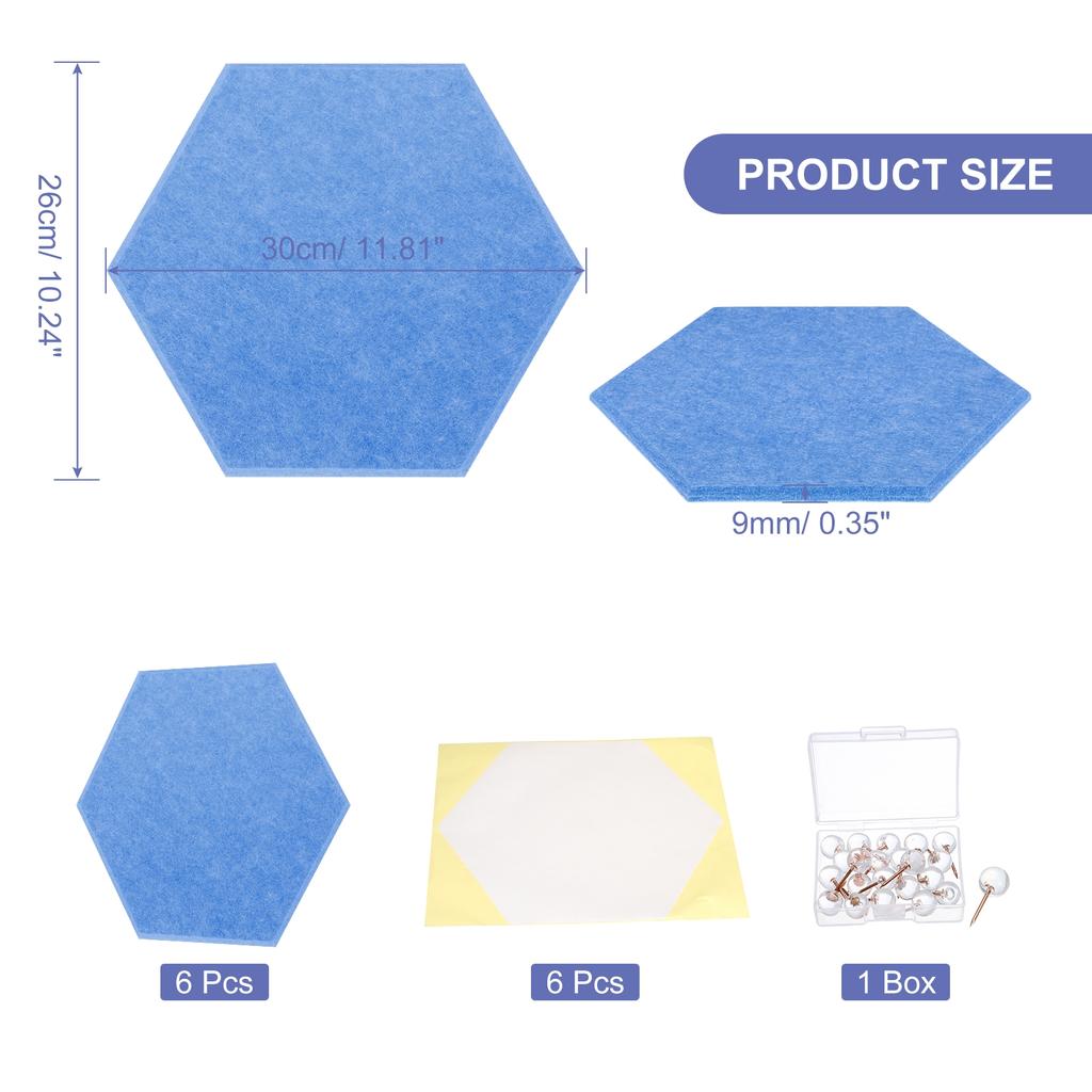 6Pc 12"x10" Felt Bulletin Board Self Adhesive Hexagon Felt Tiles for Sound Proofing Wall Panels for Home Office Recording Studio