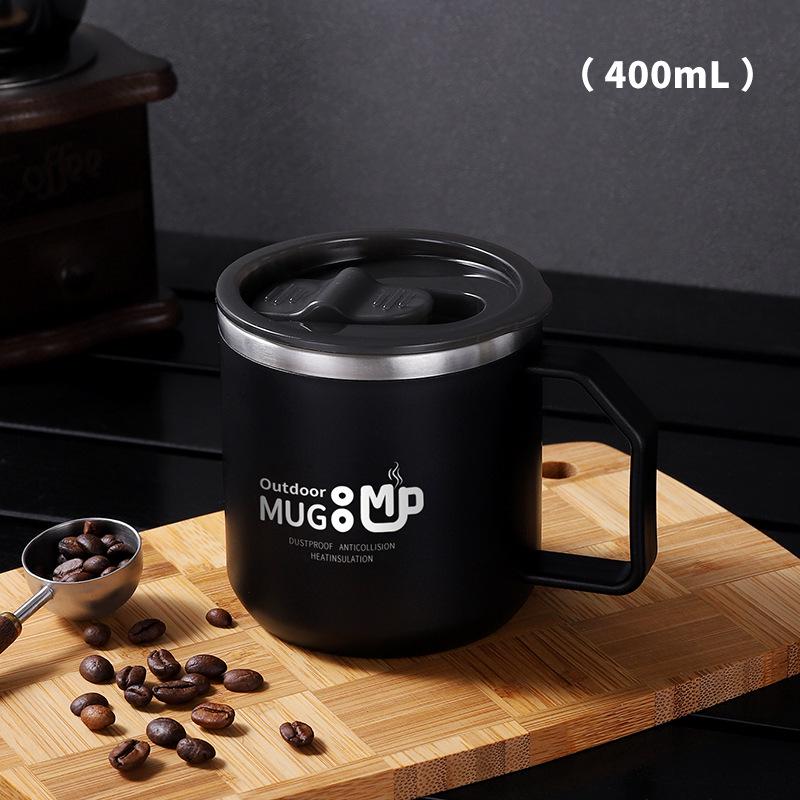 304 Stainless Steel Double-Walled Insulated Coffee Mug with Lid - Anti-Scald Office Souvenir Cup 400ml