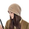 Großer Kopf um das Gesicht Kleiner Hut Damen Herbst und Winter Lockere Schwarze Mütze Vielseitig Warme Strickmütze Einheitsgröße Beige