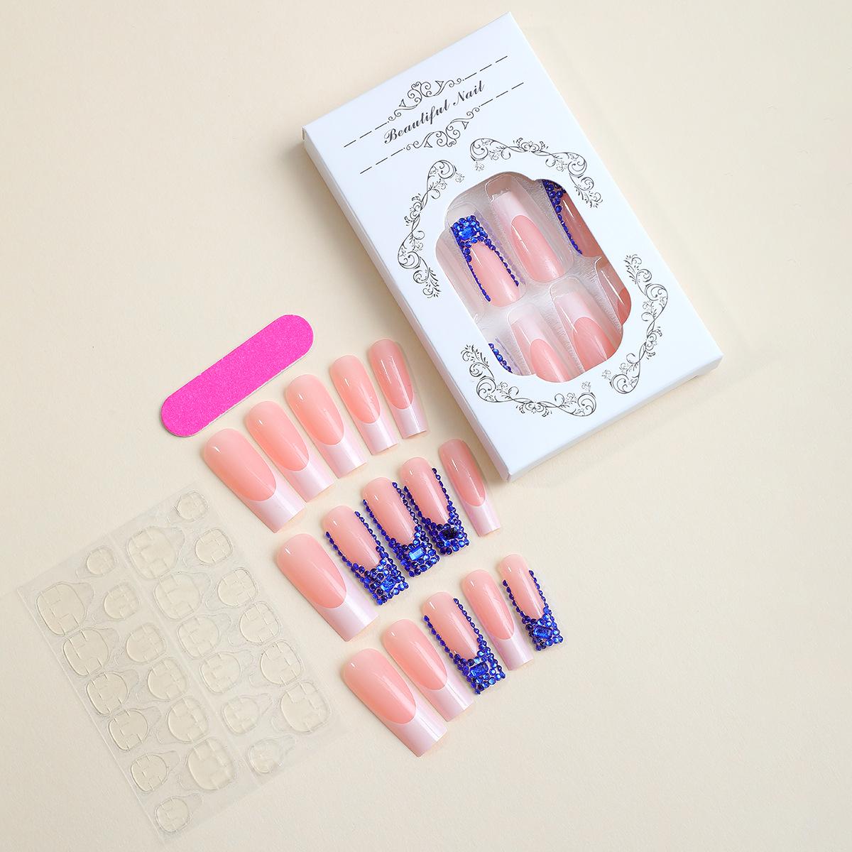 

Синие бриллиантовые ногти-стилеты - Ручная работа, длинные, супер-блестящие, накладные, готовые к носке