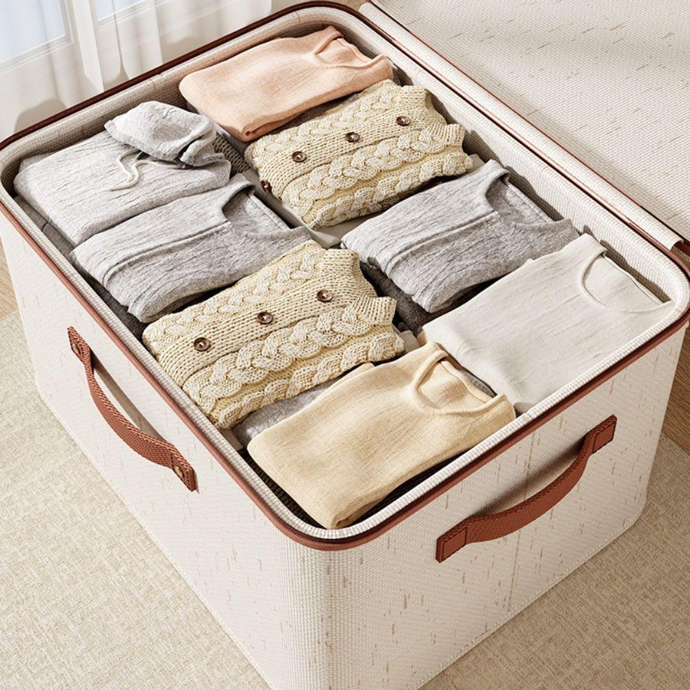 Foldable Linen Zipper Storage Boxes with Lid Wardrobe Organiser  Home