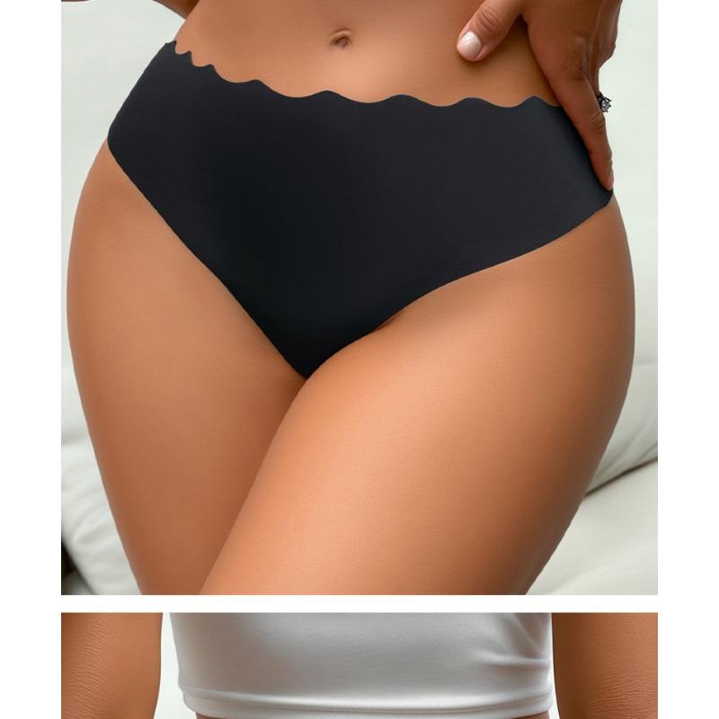 Women's Seamless Solid Color Briefs Low-Rise Nylon Underwear with Hollow Wave Waist Adhesive Tape
