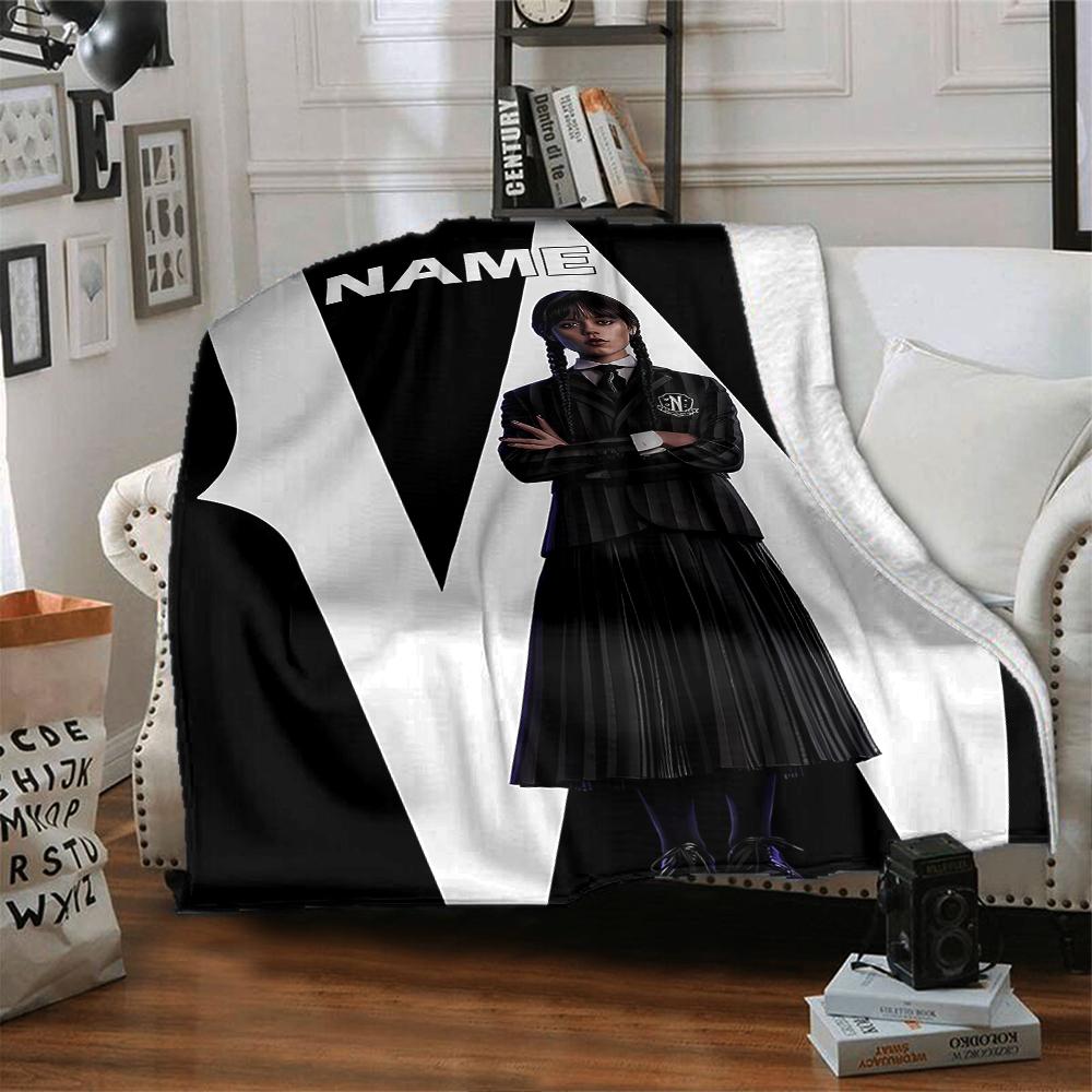 Custom Name Wednesday Theme Printed Blanket - Perfect for Couch, Bed, Travel & Outdoor Use | Machine Washable, Cozy & Durable.