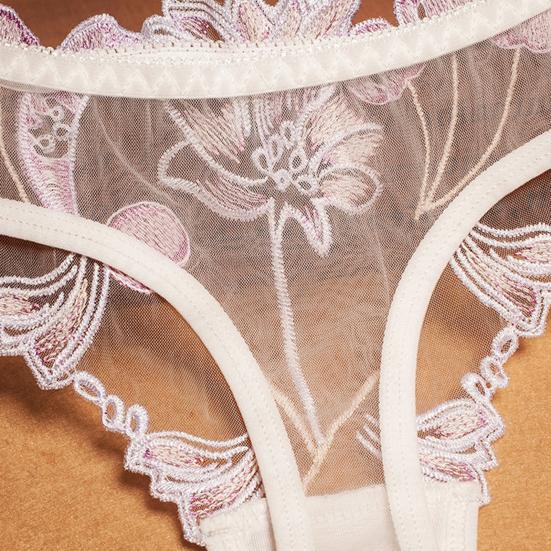 Underwear Transparent Embroidery Cotton Crotch Sheer Mesh Transparent Embroidery Thongs for Honeymoon