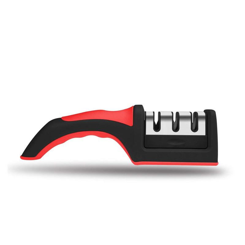 LMETJMA Manual Knife Sharpener 3 Stage Steel Diamond Ceramic Coated Knife Sharpener Kitchen Sharpening Tools KC0193 красный