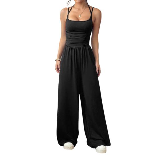 Workout Jumpsuits for Women Spaghetti Strap Sleeveless One Piece Overalls Wide Leg Long Pants Rompers Sexy Backless Yoga Outfits