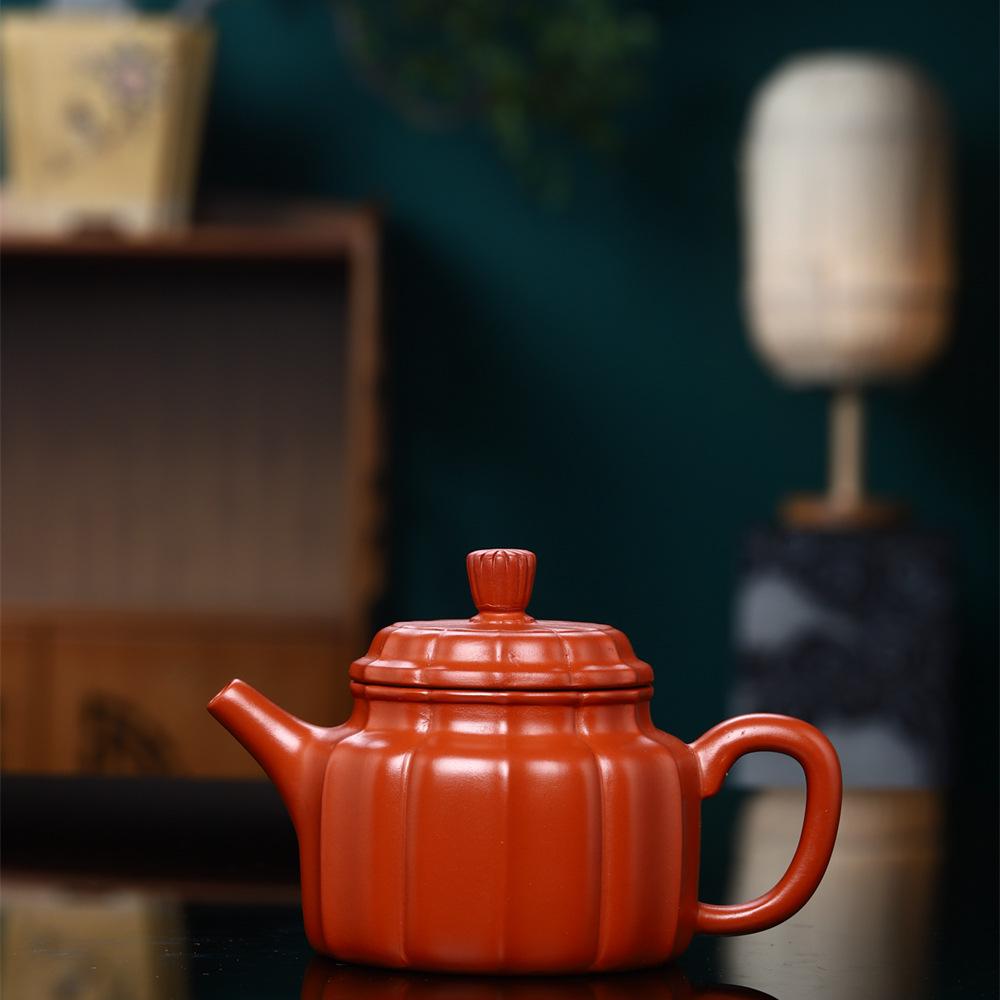 Brocade Pattern Dezhong Yixing Family Collection Big Red Robe Handmade Purple Clay Teapot Set