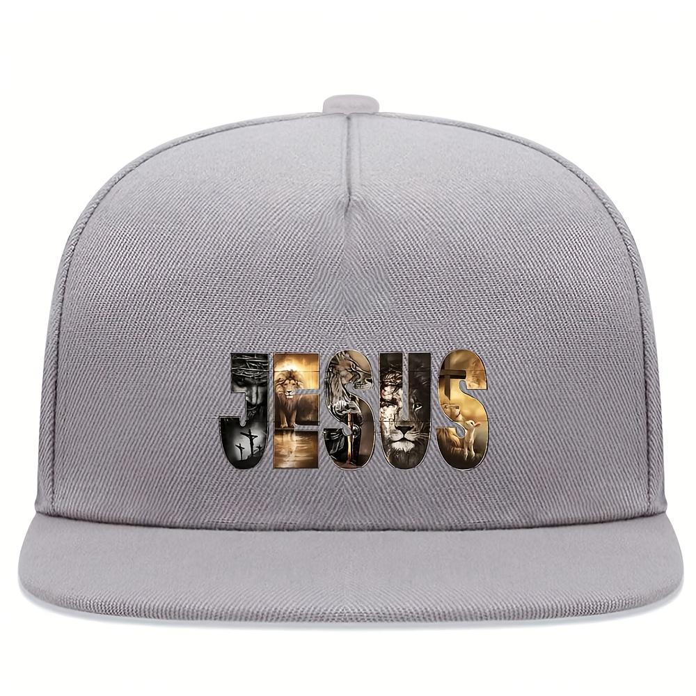 JESUS Lion and Cross Graphic Snapback Cap Bold Religious Streetwear Flat Brim Baseball Hat Adjustable Unisex