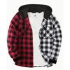 Men's Color Blocking Striped Plaid Casual Loose Button Lapel Long Sleeve Hooded Cardigan Shirt Jacket