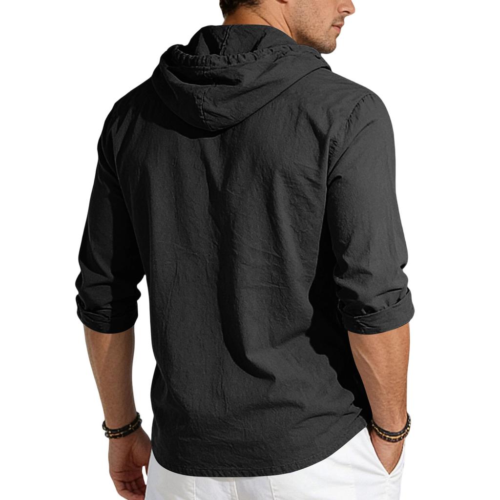 Men's Casual Hooded Long Sleeve Shirt Button Down Lightweight Breathable Loose Fit Oversized Cotton Shirt for Outdoor Sports