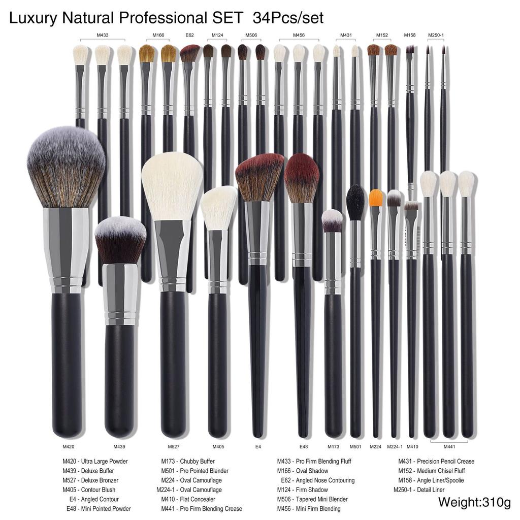 Customized Logo 12/16/20/34 Synthetic Hair High-End Animal Hair Black Handle Foundation Eye Makeup Brush Set