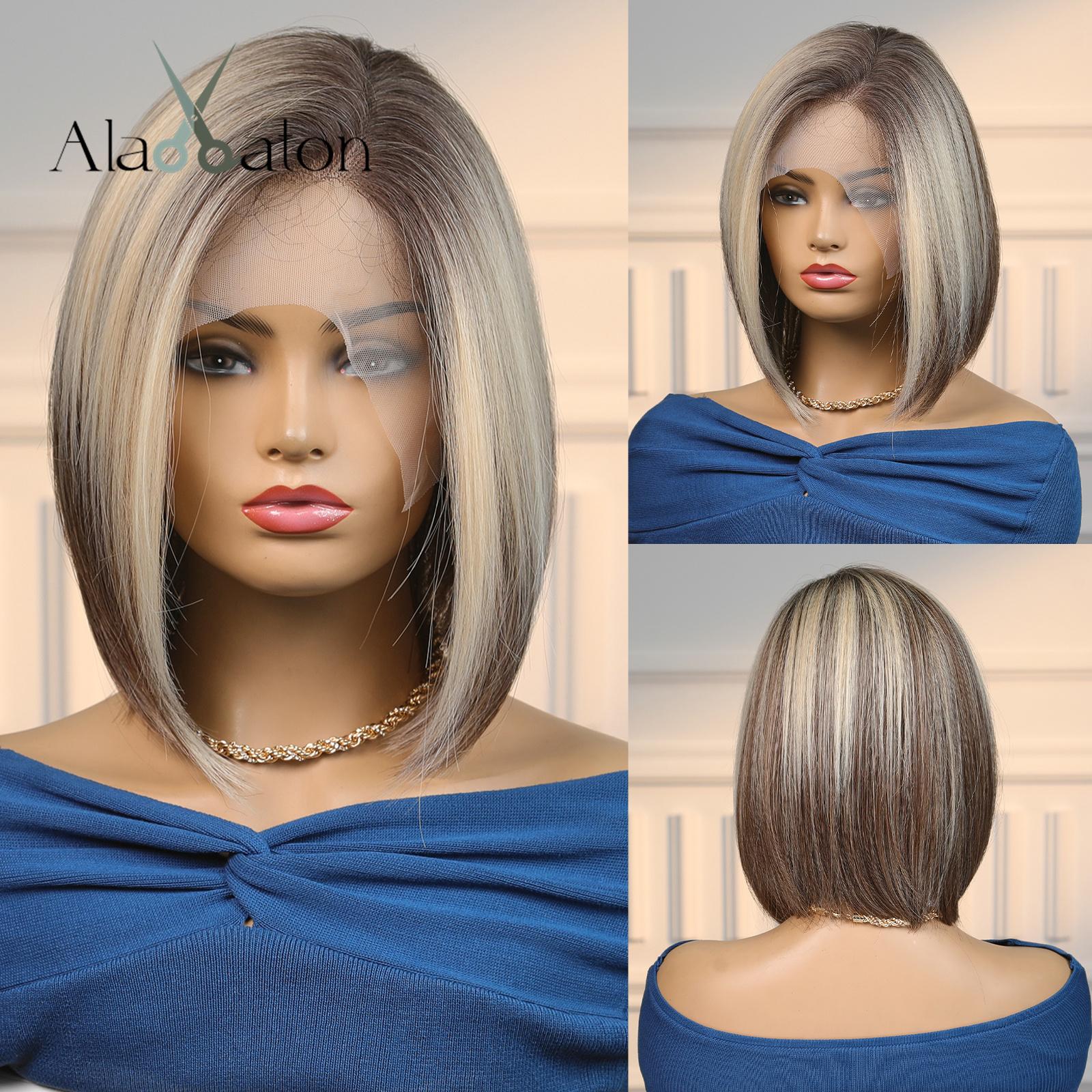 

ALAN EATON Light platinum Blonde Short Lace Front Wig Natural Bob Wig Жіночі високоякісні синтетичні перуки