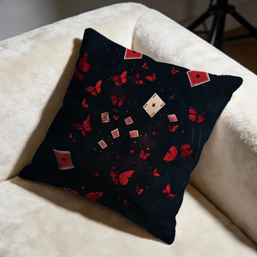 Butterfly Playing Cards Cushion Cover Soft Decorative Pillow Case Suitable for Bedroom Sofa Car Travel Use