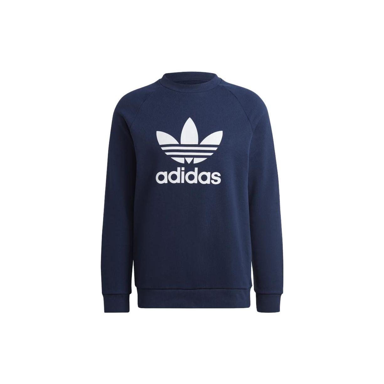 Adidas Originals Solid Logo Print Long Sleeve Sweatshirt Men Sweatshirt Dark-Blue HK5294 XS