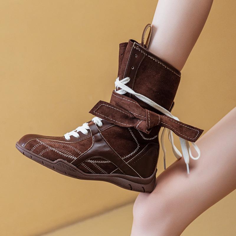New Spring and Autumn Outdoor Martin Boots Small Inner Height Increase Medium Tube Fashion Boots Retro Boxing Boots Women's Tide