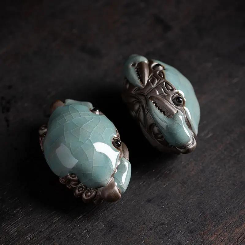 Creative Tea Table Decorations Ceramic Small Crab Tea Pet Ornaments Ge Kiln Handmade Toys Crabs Can Be Raised for Tea Play