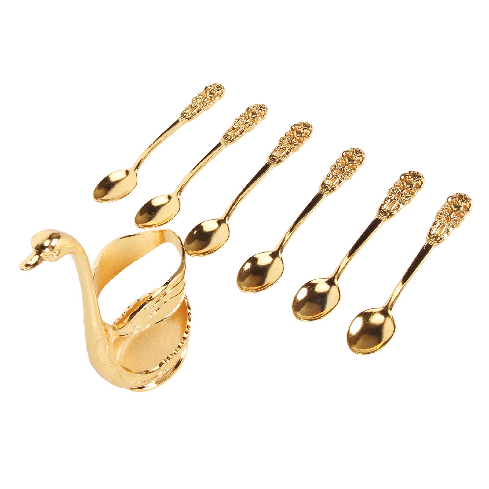 

6pcs Coffee Spoon Set Exquisite Decorative Metal Spoons with Base Holder for Dessert Ice Cream Cake Golden