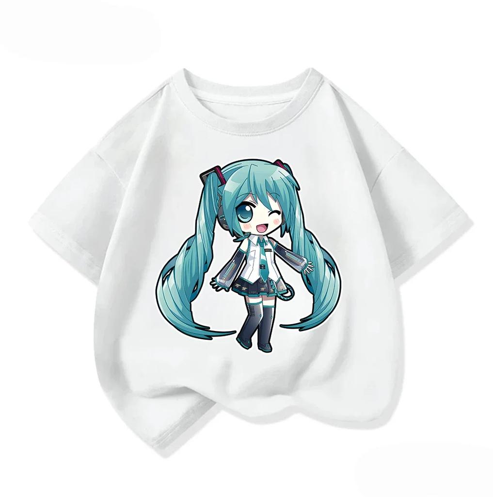 All Match Kids Short Sleeve T Shirt Pastel Anime Style Hatsune Miku Character Print Casual Wear 3 14 Years